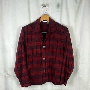 Concho Button Western Plaid Button Down Shirt Jacket
